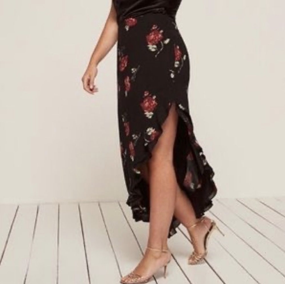 Reformation Black Floral Skirt